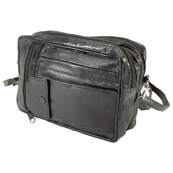 Men Leather Cross Body Bag, Messenge Bag, Travel Organizer Bag, Black - Picture 5 of 14